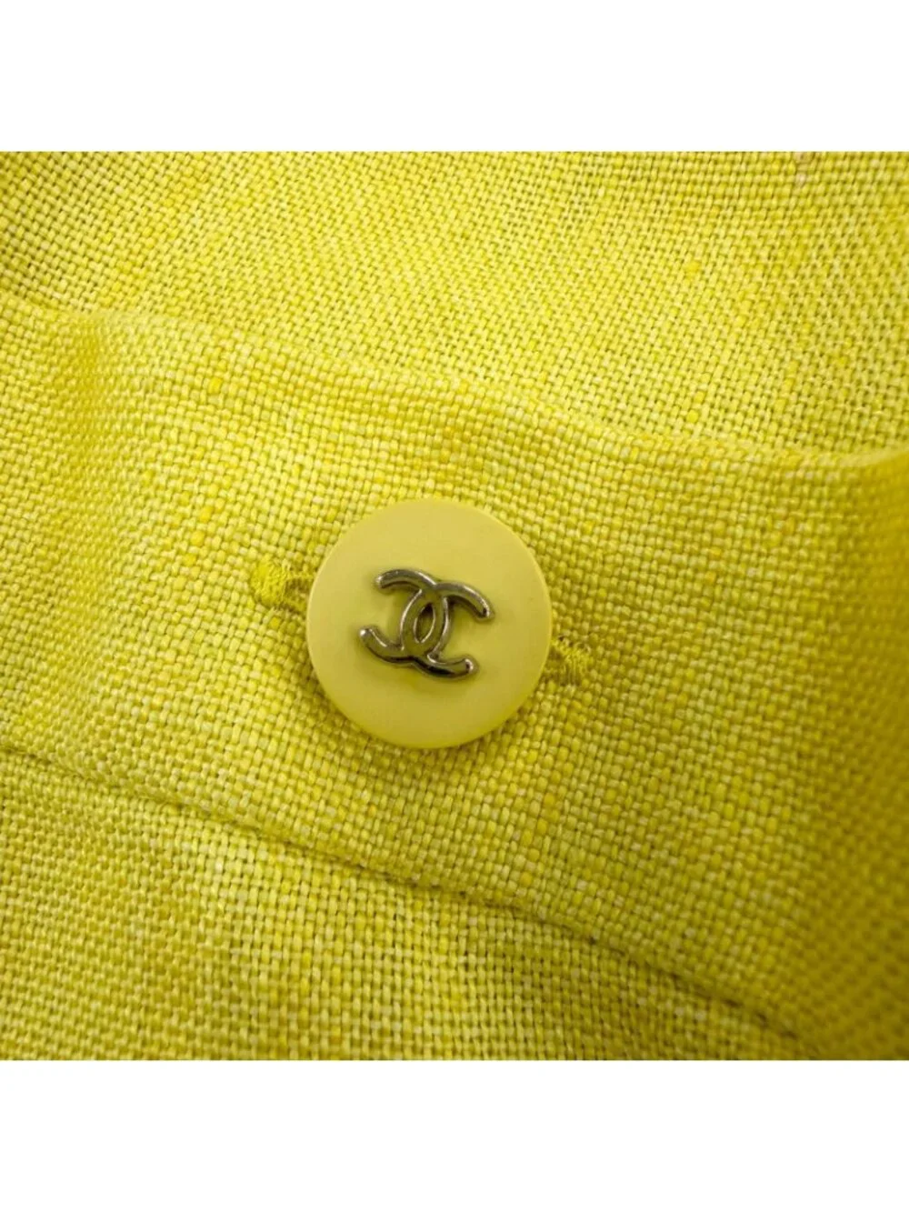 Chanel Vintage Linen 100% CC Logo Dress Yellow 38